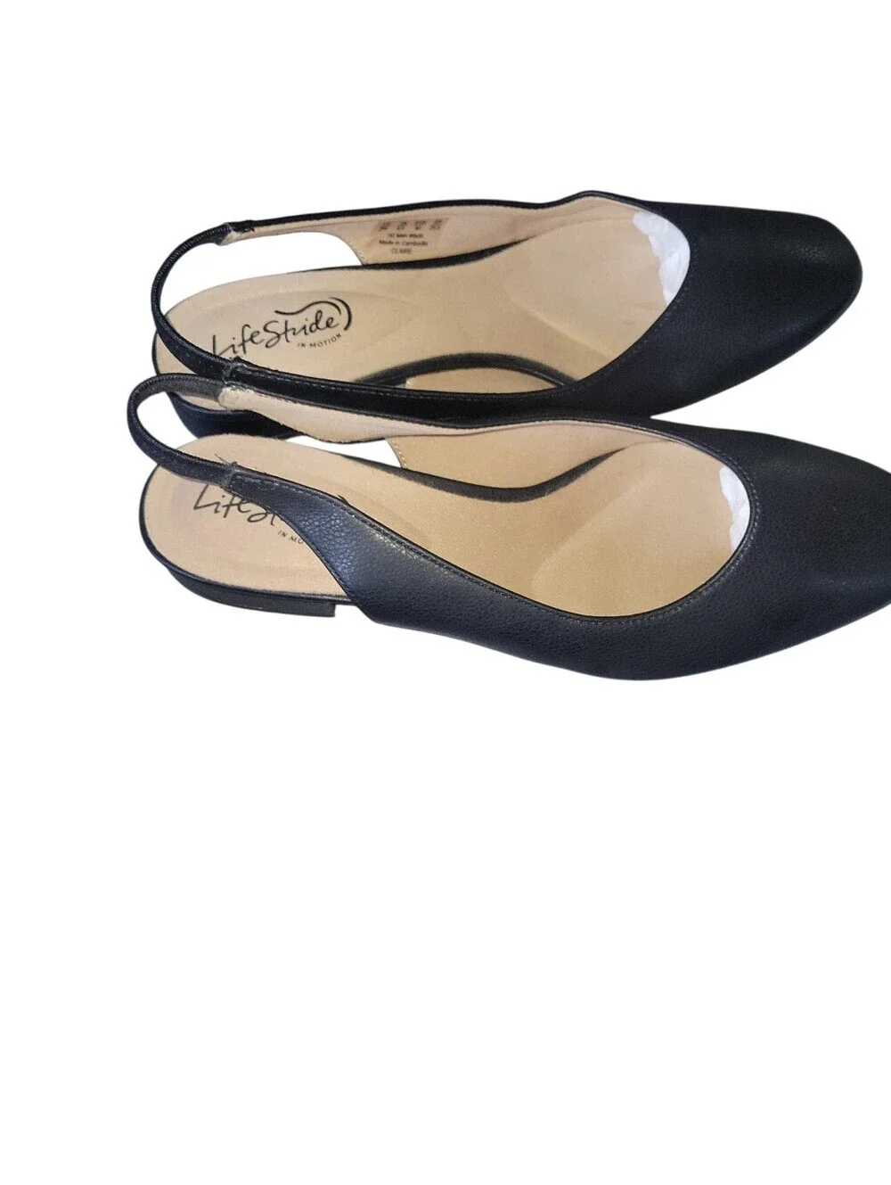 Life Stride Women's Claire Square Toe Black Slingback  Flats Sz 9W